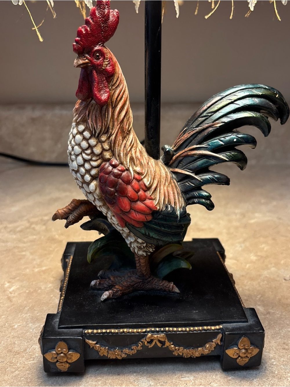 Petite Rooster Light 19"H Table Lamp With Feathery Shade, Multicolor/Gold Tested